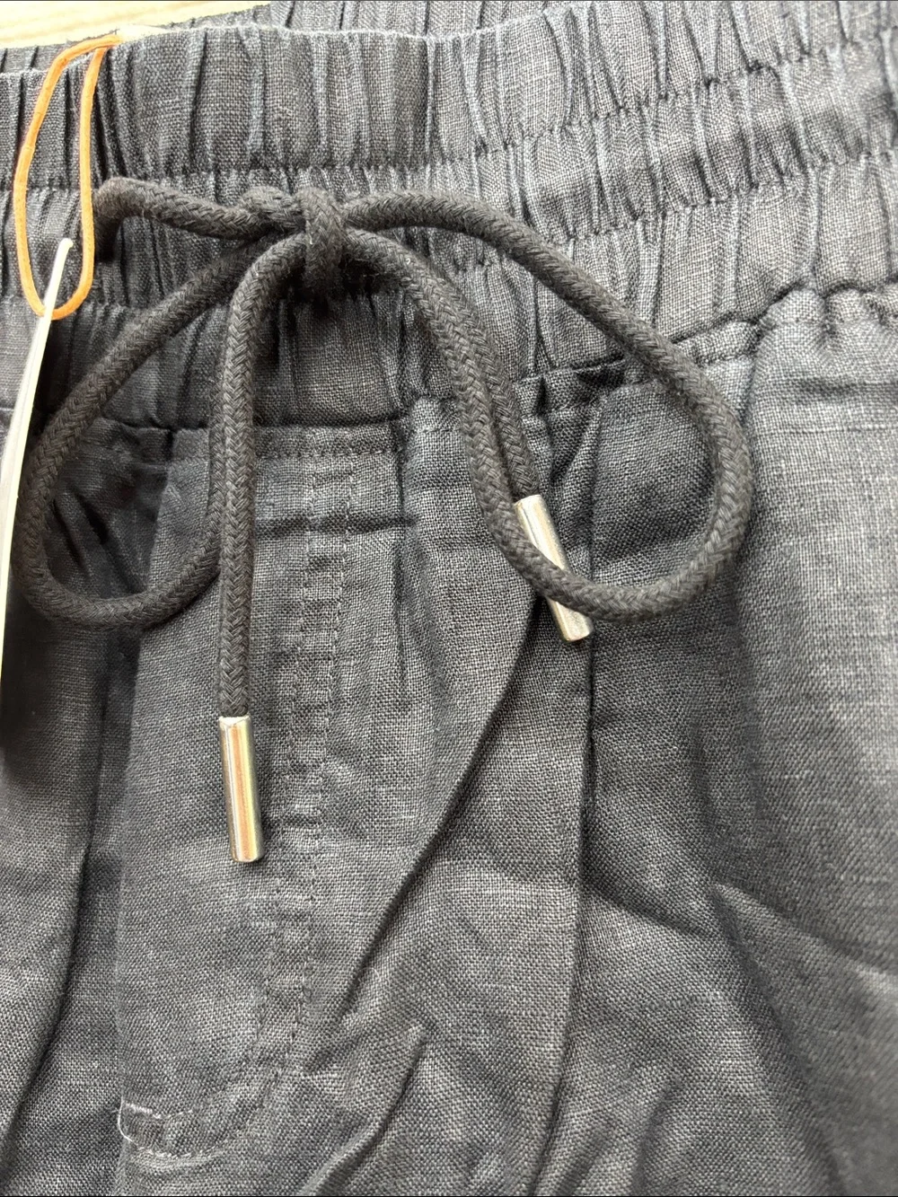 New Quince | medium Black Linen Drawstring pants wide leg